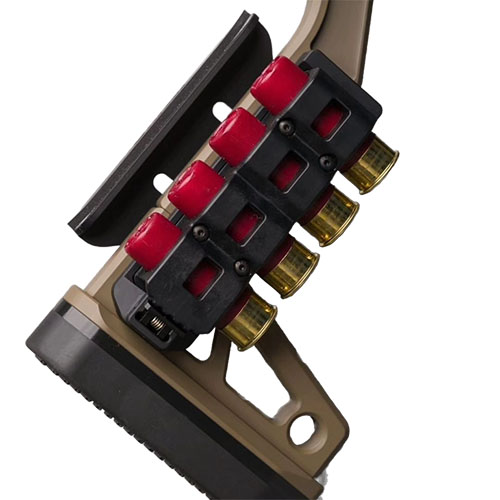 Der Aridus 4-Round Quiver bietet Platz für vier 12-Gauge-Patronen, ist aus robustem 6061 Aluminium gefertigt und lässt sich einfach an Chisel Machining Schaft montieren.